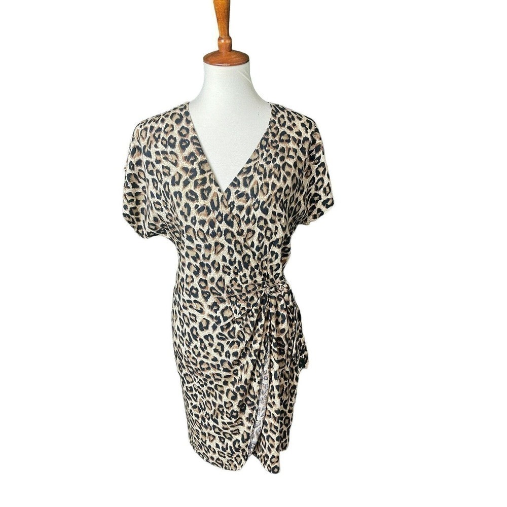 Dawn Joy Leopard Print Wrap Dress Size Small Zip Back Vintage